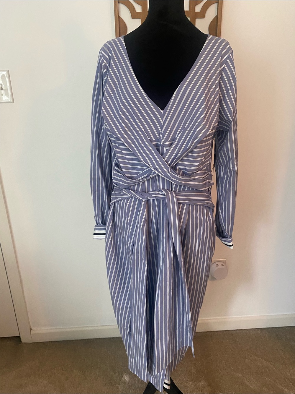 White House Black Market Blue and White Striped Wrap Midi Dress